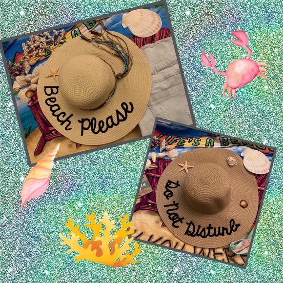 NWT WIDE BRIMMED EMBROIDERED SAYINGS BEACH HATS - Picture 2 of 8